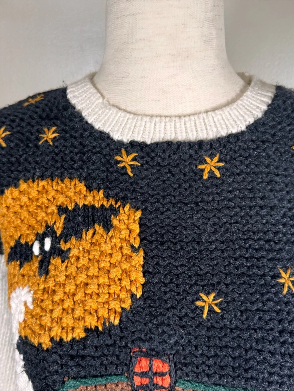 Vintage Casual Corner Hand Knit Pumpkin Halloween Ghosts Teacher Sweater Sz S - Picture 6 of 11
